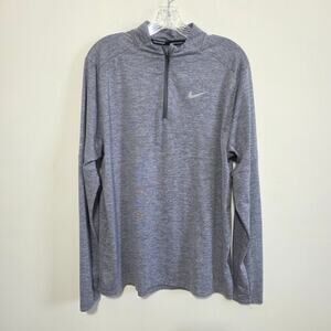 Nike Mens Running Dry Fit 1/4 Zip Gray LS Top Active Wear Size Large